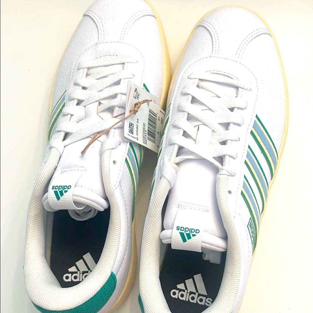 adidas Originals White Sneakers with Green and Yellow Stripes